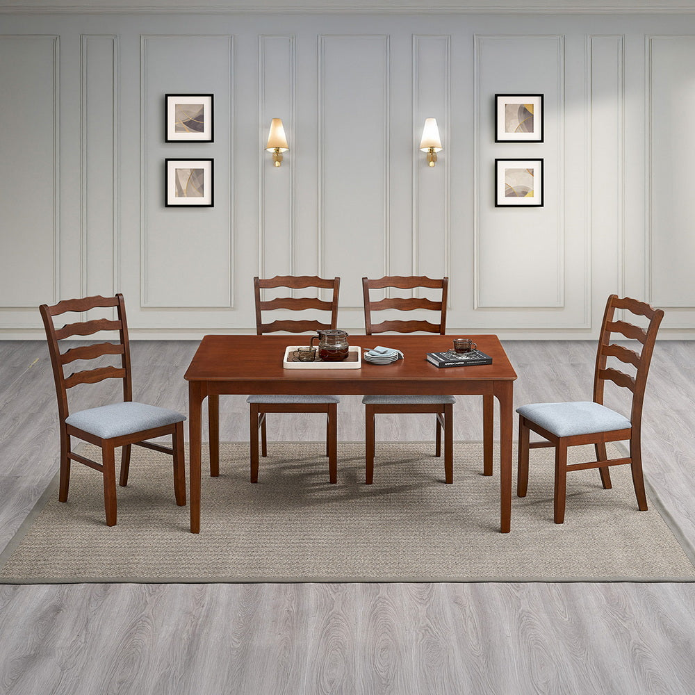 Solid Wood Farmhouse Dining Set with Upholstered Ladder-Back Chairs