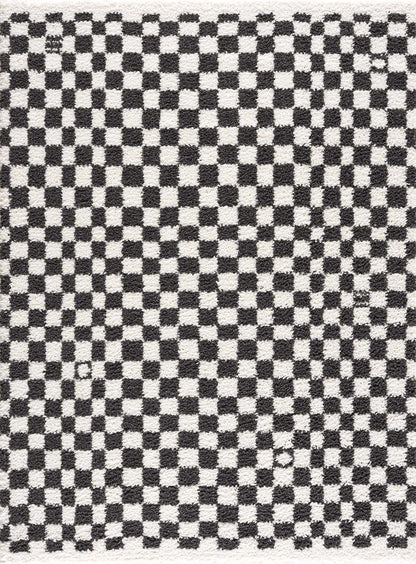 Kieu Black & White Checkered Shag Rug