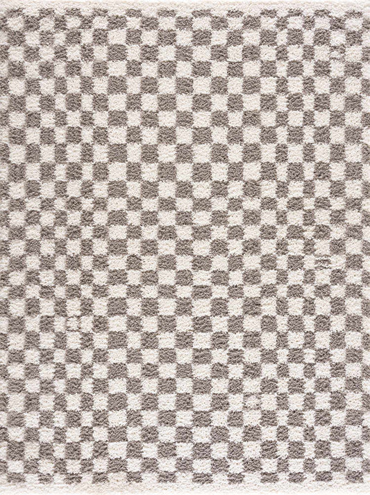 Kieu Taupe Checkered Plush Rug