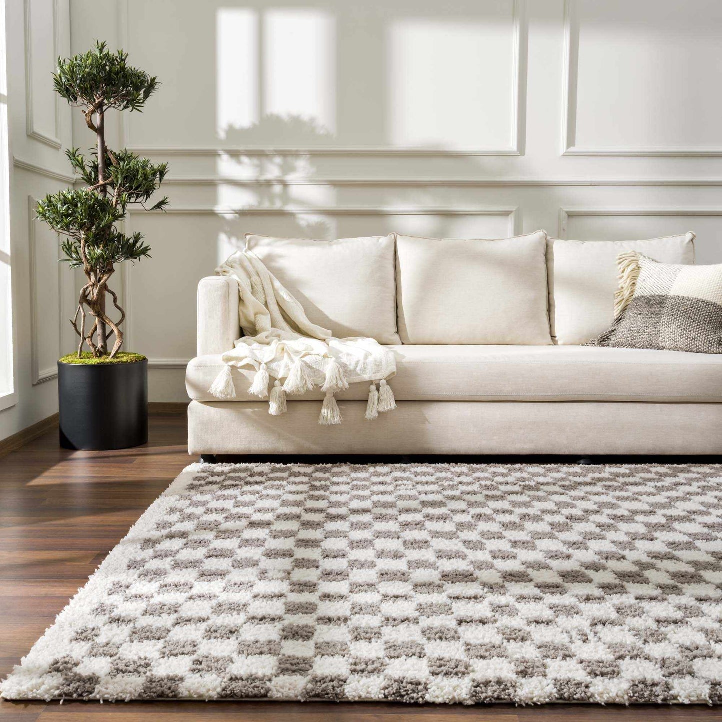 Kieu Taupe Checkered Plush Rug