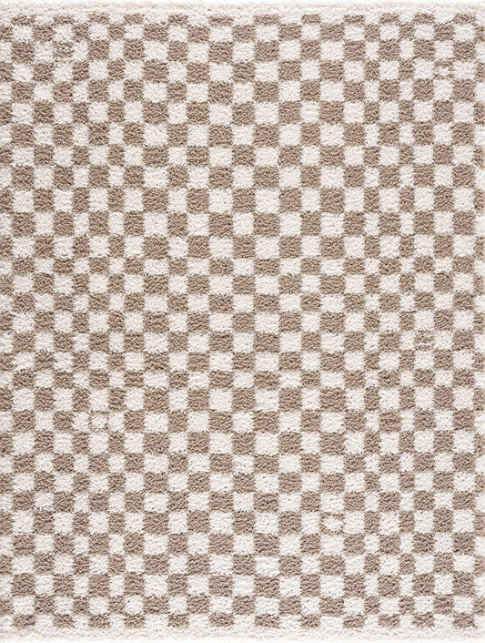 Kieu Taupe Checkered Shag Rug