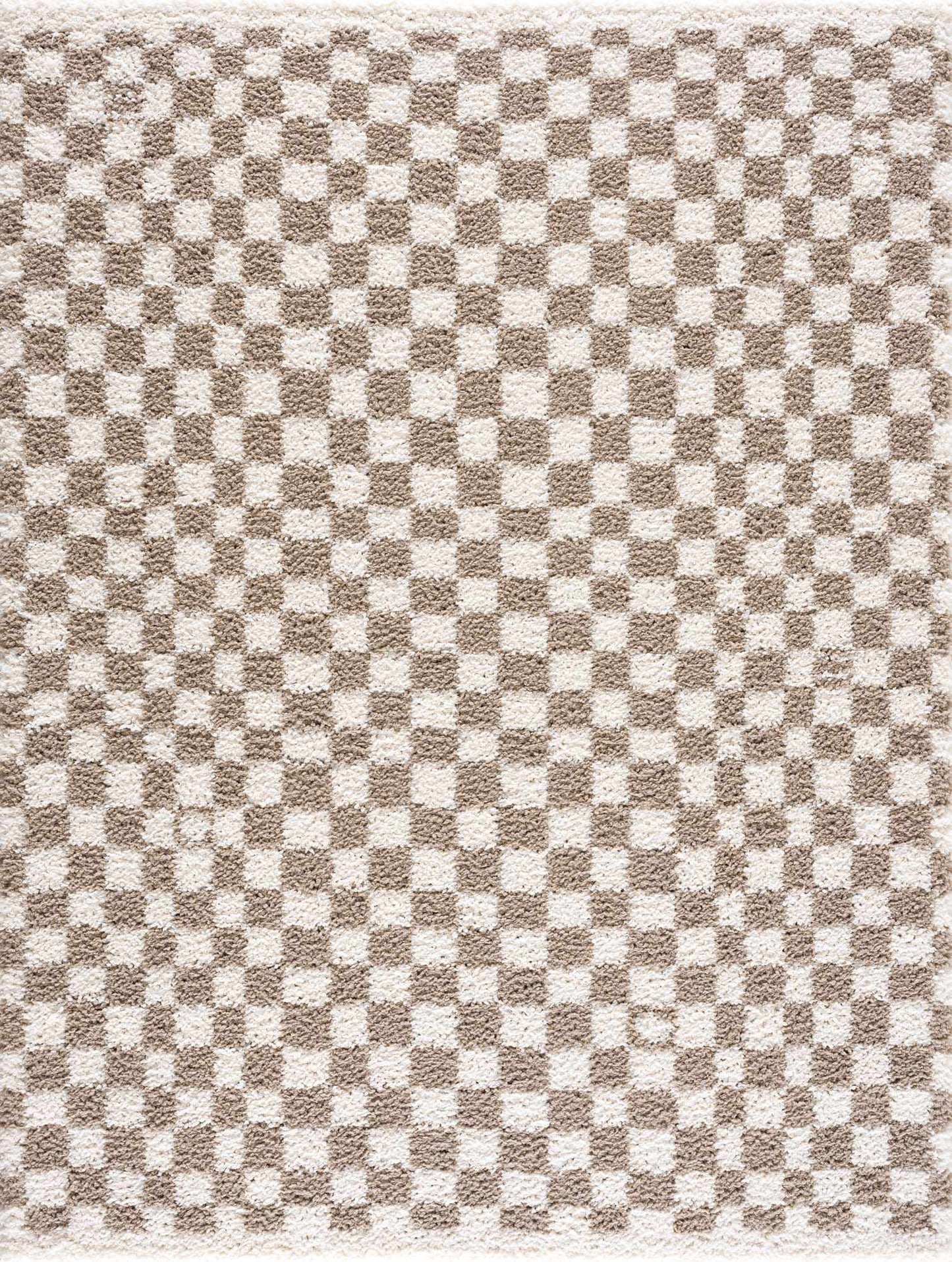 Kieu Taupe Checkered Shag Rug