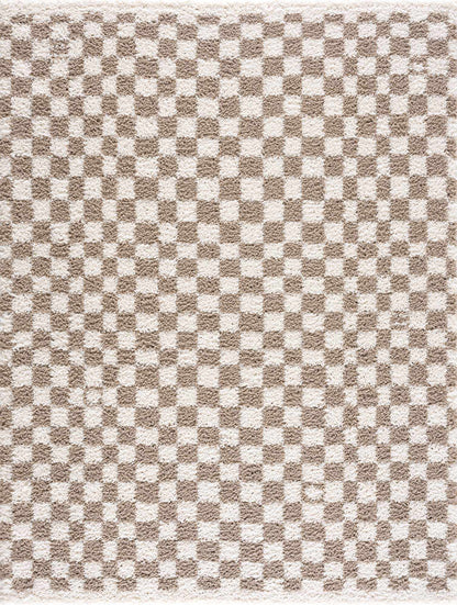 Kieu Taupe Checkered Shag Rug