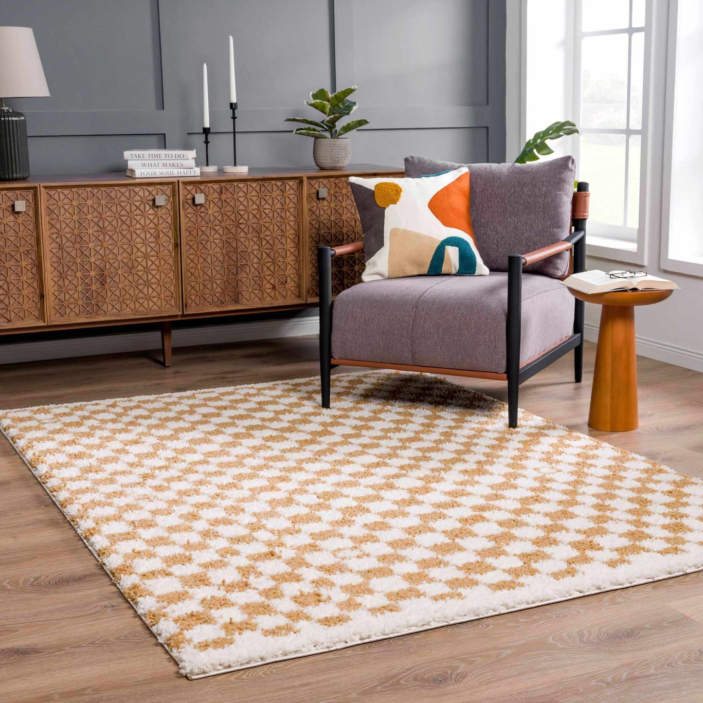 Kieu Mustard & Ivory Checkered Area Rug