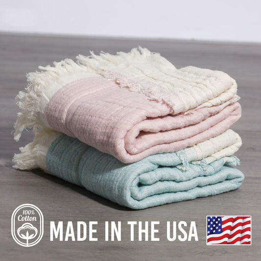 100% Cotton Reversible Muslin Baby Blankets 30" x 40"