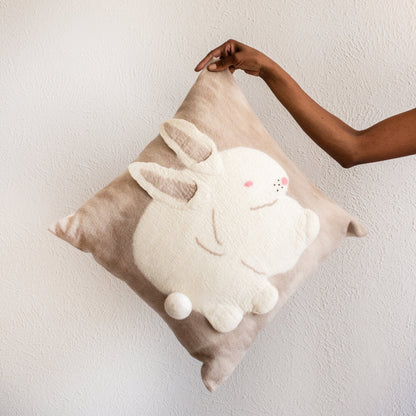 Bunny Rabbit Blush Wool Throw Pillow