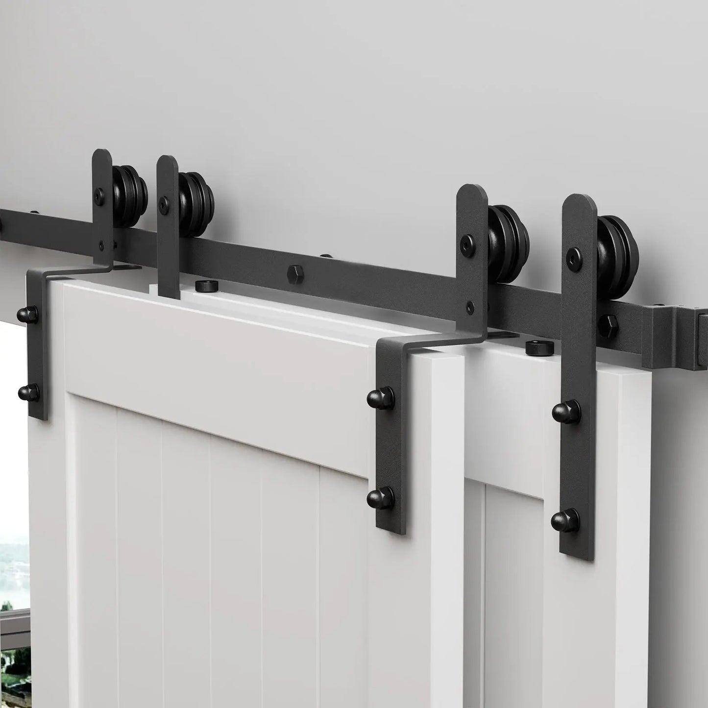 Bypass Sliding Barn Door Hardware Kit Basic I Pulley (No Door)