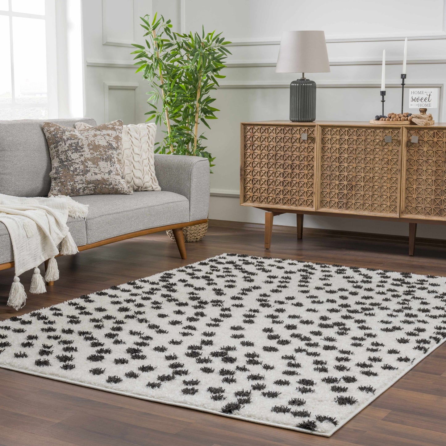 Cansu Black & White Dotted Area Rug