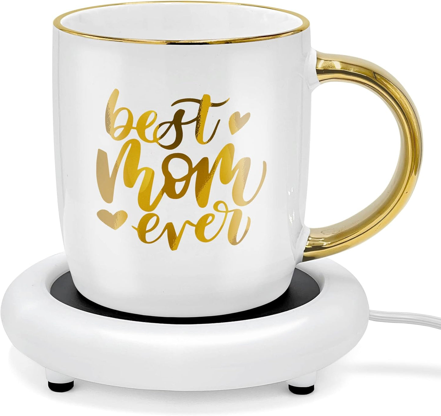 Gift for Mom from Daughter/Son, Coffee Lover Mug with Electric Heated Warmer - Unique Gift Idea for Mothers Day, Birthday, Christmas, 12oz Best Mom Ever (Gift Boxed)