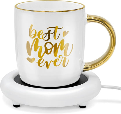 Gift for Mom from Daughter/Son, Coffee Lover Mug with Electric Heated Warmer - Unique Gift Idea for Mothers Day, Birthday, Christmas, 12oz Best Mom Ever (Gift Boxed)