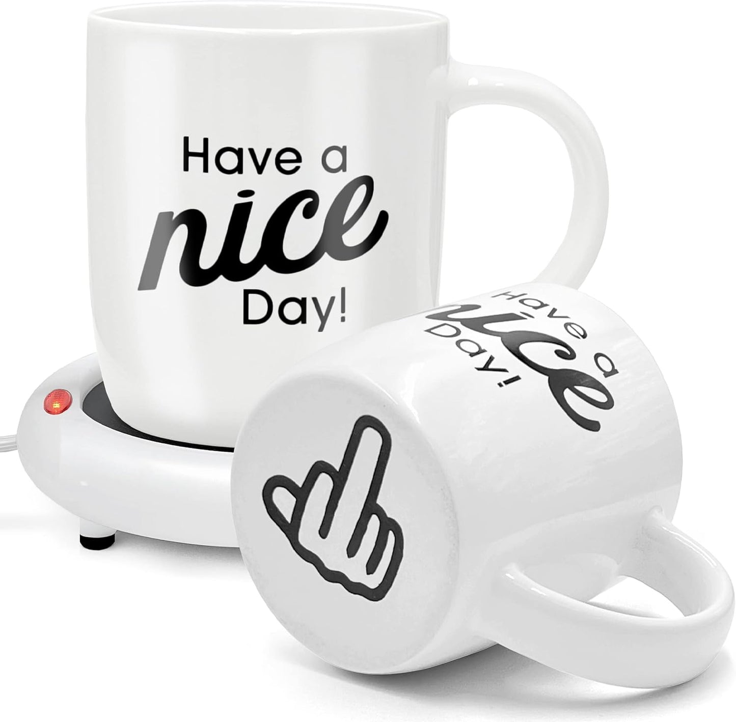 Funny Coffee Mug with Warmer Have a Nice Day Sarcastic Coffee Mug with Electric Heated Base - Novelty Christmas Gift Idea for Coworker/Coffee Lover, Men/Women (Gift Boxed)