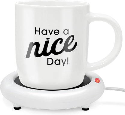 Funny Coffee Mug with Warmer Have a Nice Day Sarcastic Coffee Mug with Electric Heated Base - Novelty Christmas Gift Idea for Coworker/Coffee Lover, Men/Women (Gift Boxed)