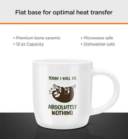 SoHo Funny Coffee Mug with Warmer, Electric Heated Cup for Coffee Lover Gifts for Men/Women/Birthday/Christmas, 12oz Today I Will Do Absolutely Nothing (Gift Boxed)