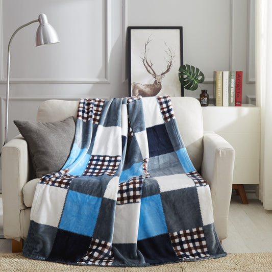 Tache Blue Lake Farmhouse Super Soft Plaid Patchwork Throw Blanket (4024)