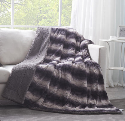 Tache Luxury Black Striped Faux Fur Throw Blanket (DY06)