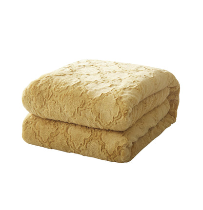 Tache Faux Fur Mustard Yellow Moroccan Lattice Pattern Throw Blanket (3397)