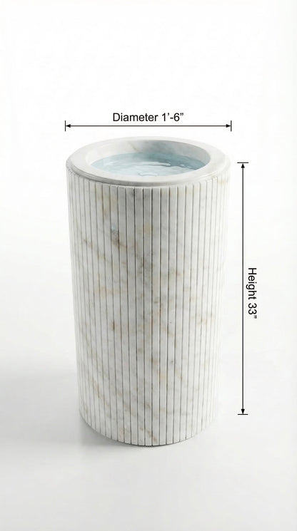 Cararra White Marble Designer Pedestal Stand-Alone Fluted Sink (W)18" (L)18" (H)33"
