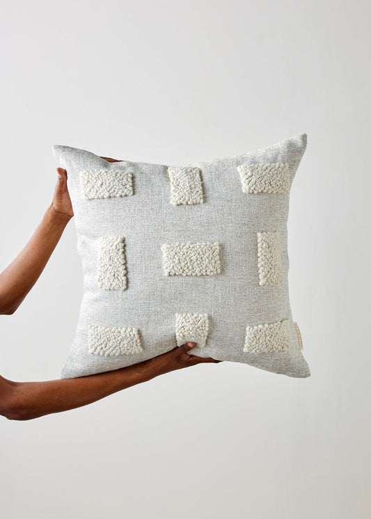 Blocks Organic Natural White Cotton Throw Pillow