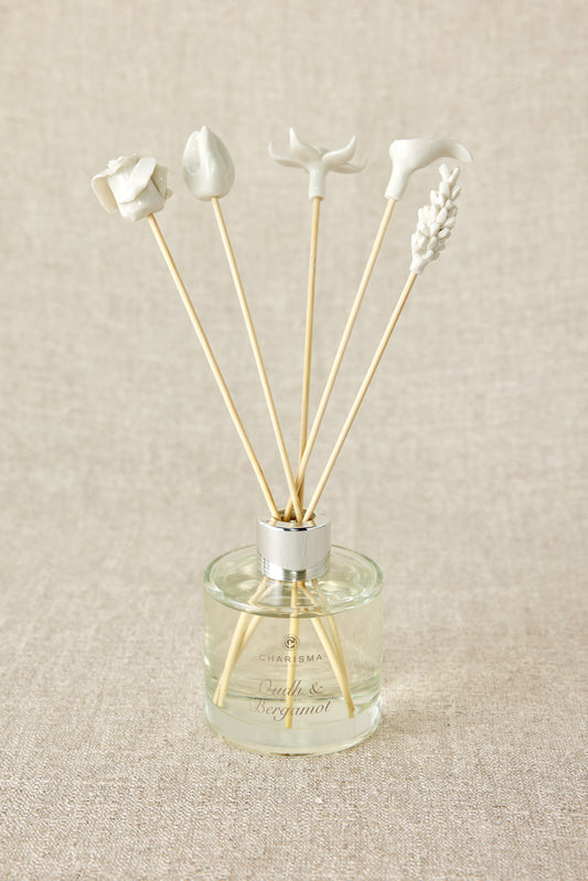 Hand-Sculpted Porcelain & Bamboo Diffuser Flowers Set