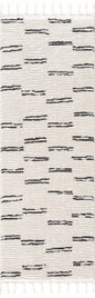 Riad Black Striped White Rug with Tassels