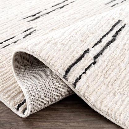 Riad Black Striped White Rug with Tassels