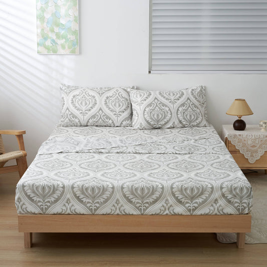 Tache Dreamy Moon Sky Ogee Damask Heather Gray White Bed Sheet Set (TB300)