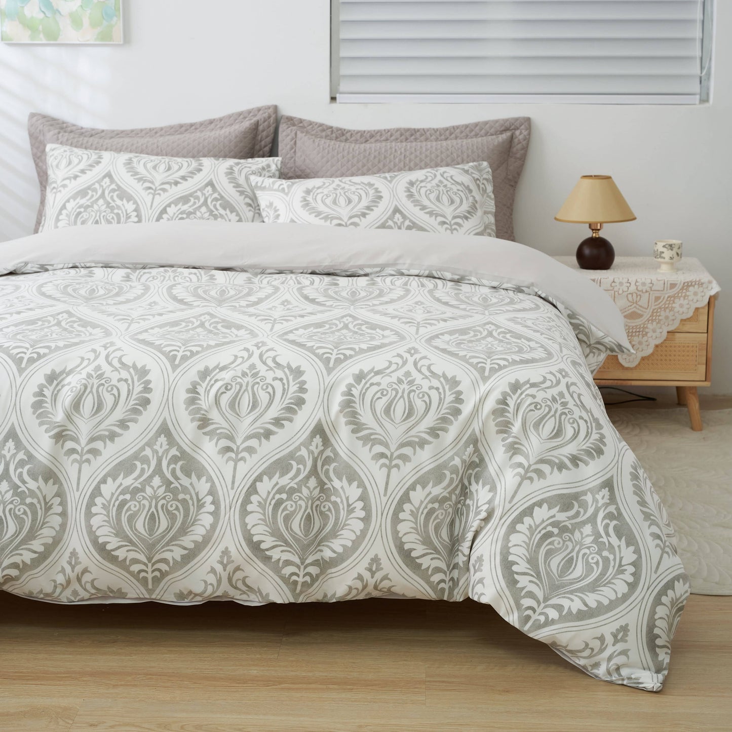 Tache Dreamy Moon Sky Ogee Damask Heather Gray White Duvet Cover (TB300)
