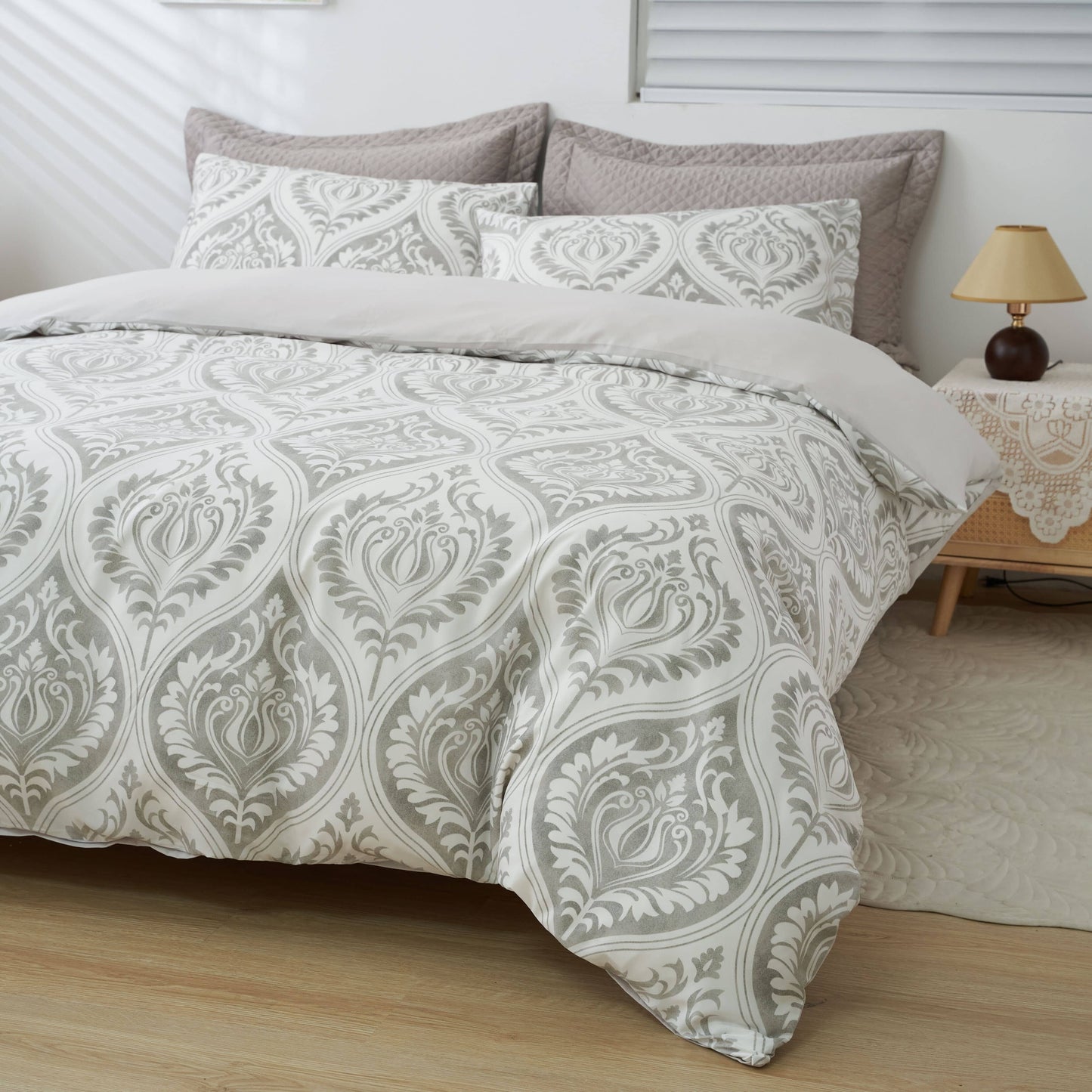 Tache Dreamy Moon Sky Ogee Damask Heather Gray White Duvet Cover (TB300)