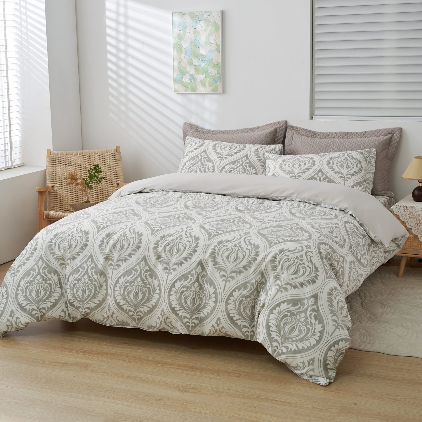 Tache Dreamy Moon Sky Ogee Damask Heather Gray White Duvet Cover (TB300)