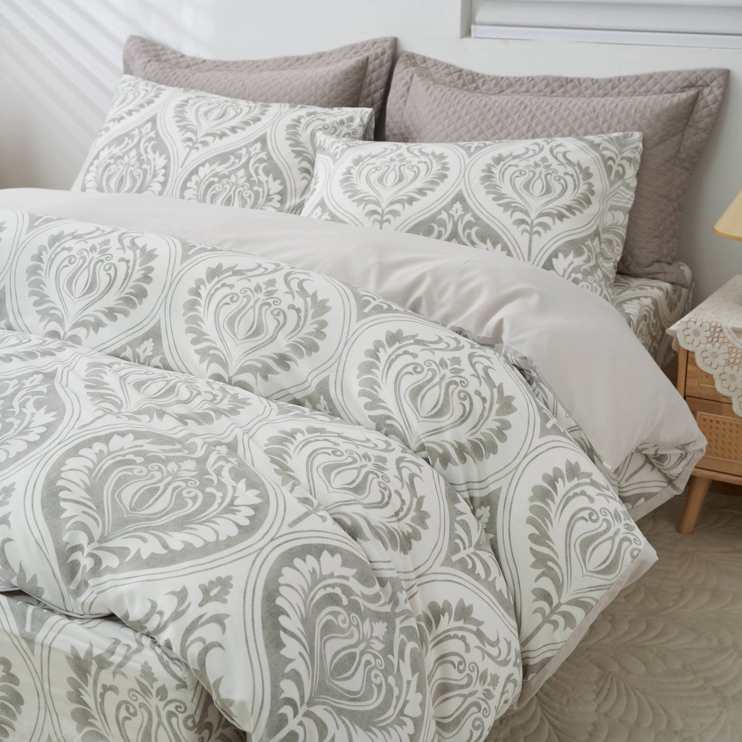Tache Dreamy Moon Sky Ogee Damask Heather Gray White Duvet Cover (TB300)