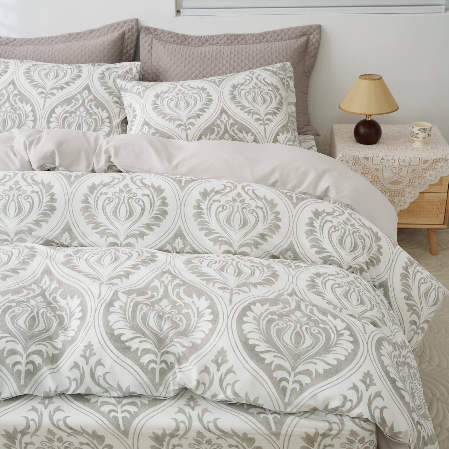 Tache Dreamy Moon Sky Ogee Damask Heather Gray White Duvet Cover (TB300)