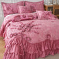 Tache Satin Ruffle Floral Lace Pink Royal Princess Dream Comforter Set (BM1227)