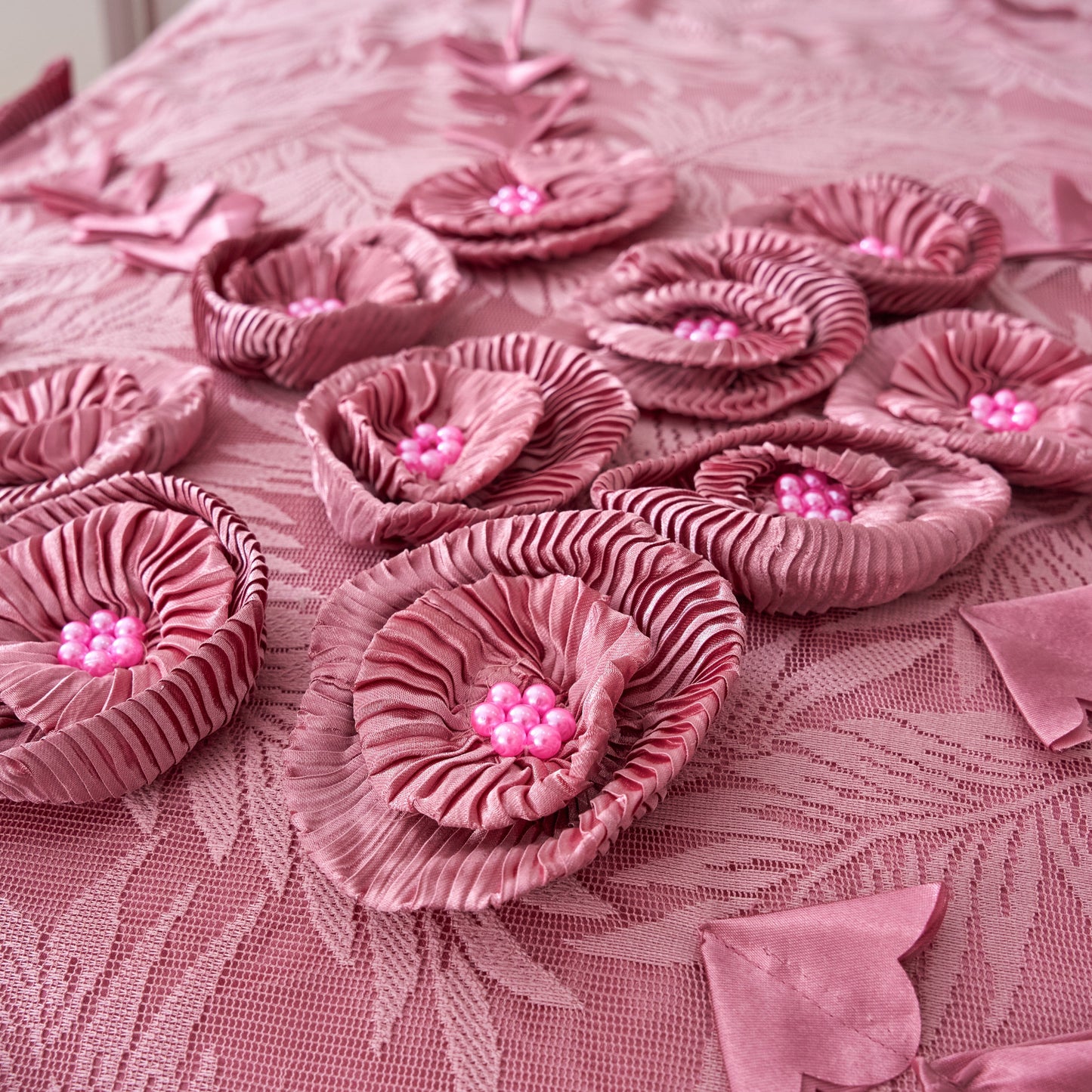 Tache Satin Ruffle Floral Lace Pink Royal Princess Dream Comforter Set (BM1227)