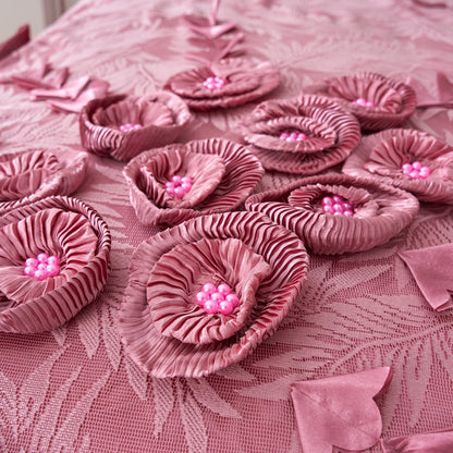 Tache Satin Ruffle Floral Lace Pink Royal Princess Dream Comforter Set (BM1227)