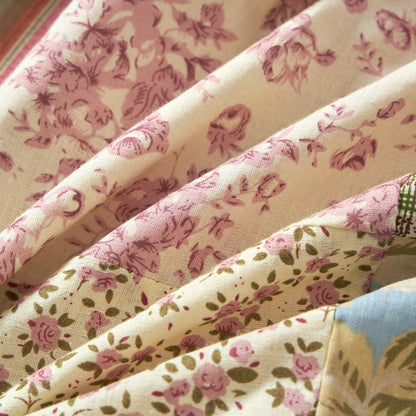 Tache Fairy Tale Tea Party Beige Burgundy Paisley Floral Cotton Patchwork Curtain (DXJ103443)