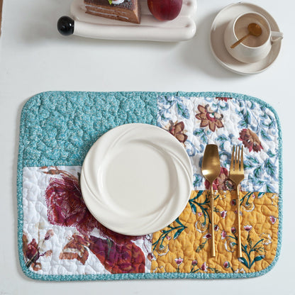 Tache Old World Garden Pastel Blue Yellow Red Hummingbirds Cotton Patchwork Placemats (JHW-936)
