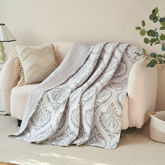 Tache Dreamy Moon Sky Ogee Damask Heather Gray White Quilted Throw Blanket (TB300)