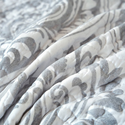 Tache Dreamy Moon Sky Ogee Damask Heather Gray White Quilted Throw Blanket (TB300)