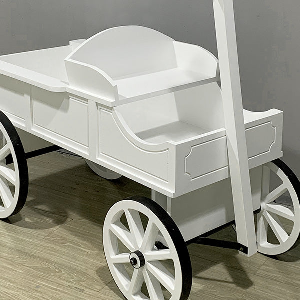 54 Inch Wood and Iron White Display Rolling Cart