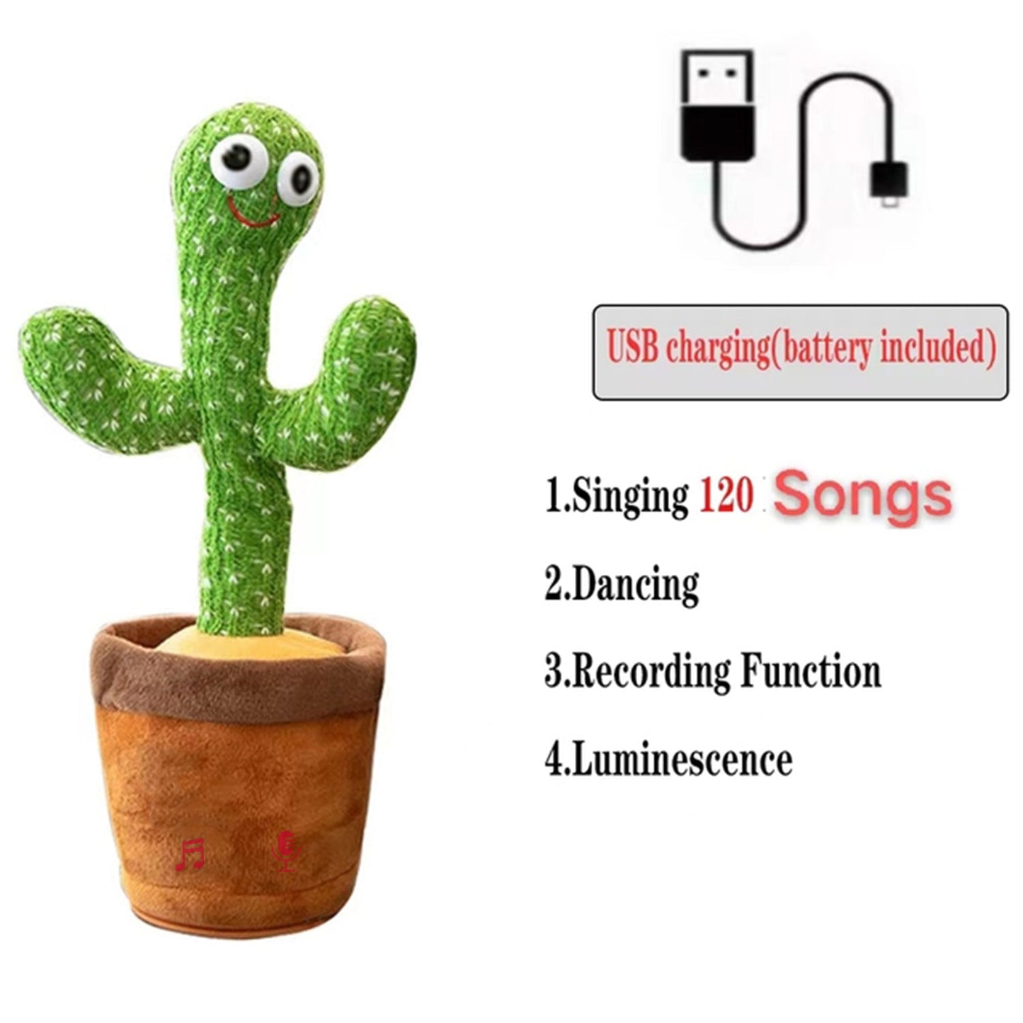 Dancing Cactus Mimicking Toy, USB-C Rechargeable