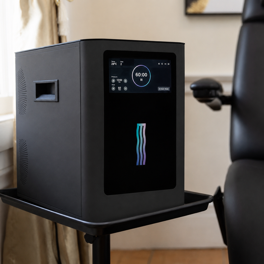 ECHO Refresh hydrogen inhalation machine on a side table in a home wellness corner
