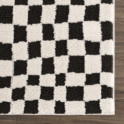 Lajos Black & White Checkered Plush Rug