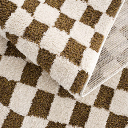 Lajos Brown Checkered Shag Rug