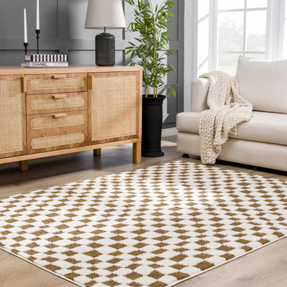 Lajos Brown Checkered Shag Rug