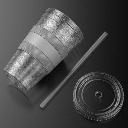 Freezable Iced Coffee Cup with Lid and Straw - Reusable Insulated Ice Tumbler with Grip Sleeve