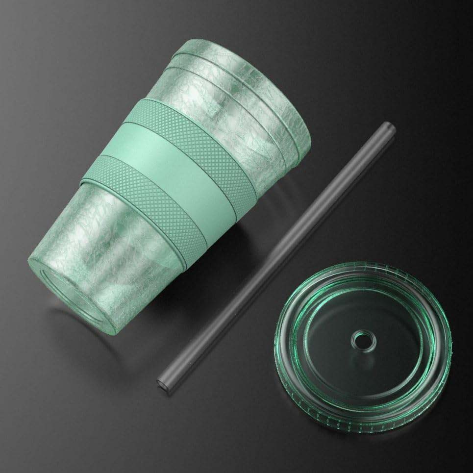 Freezable Iced Coffee Cup with Lid and Straw - Reusable Insulated Ice Tumbler with Grip Sleeve