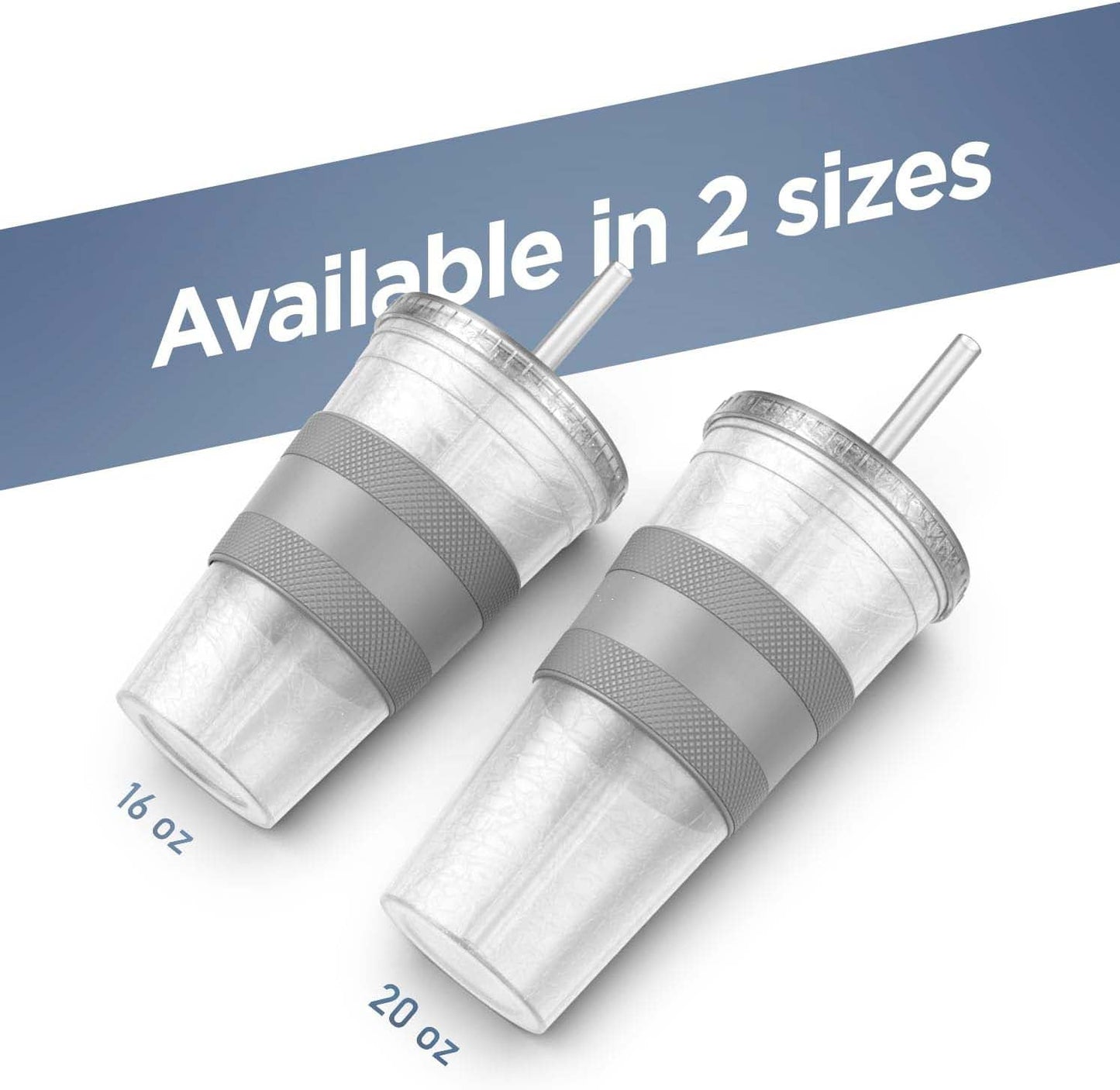 Freezable Iced Coffee Cup with Lid and Straw - Reusable Insulated Ice Tumbler with Grip Sleeve