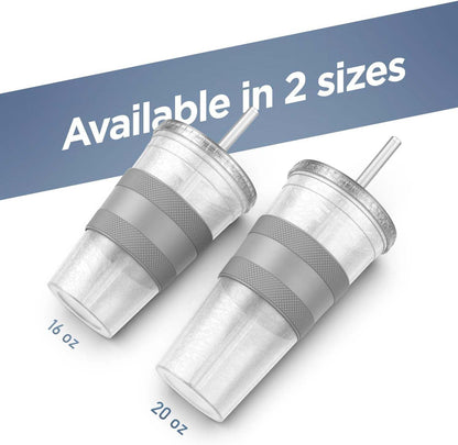 Freezable Iced Coffee Cup with Lid and Straw - Reusable Insulated Ice Tumbler with Grip Sleeve