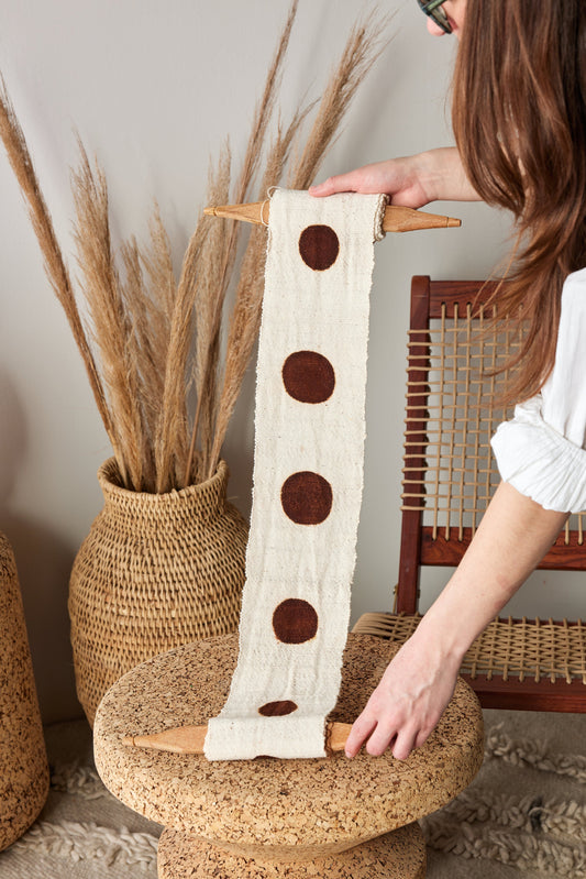 Flourish Bogolan Wall Totem in White with Brown Circles