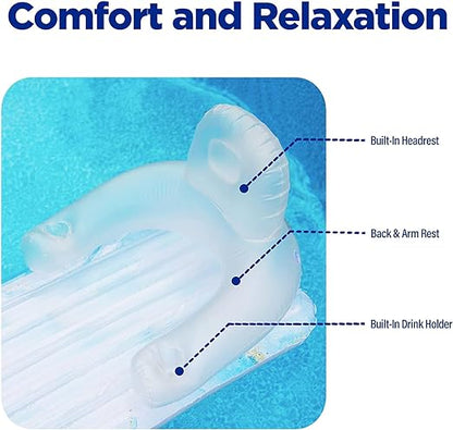 Pool Float for Adults,Inflatable Lounge Chair Recliner for Swimming/Tanning - Blue Marble